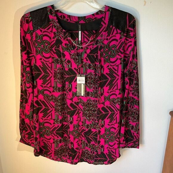 Plenty by Tracy Reese Fuchsia Laminated Yoke Peasant Blouse, NWT. M. Anthro, Rev - Picture 5 of 16